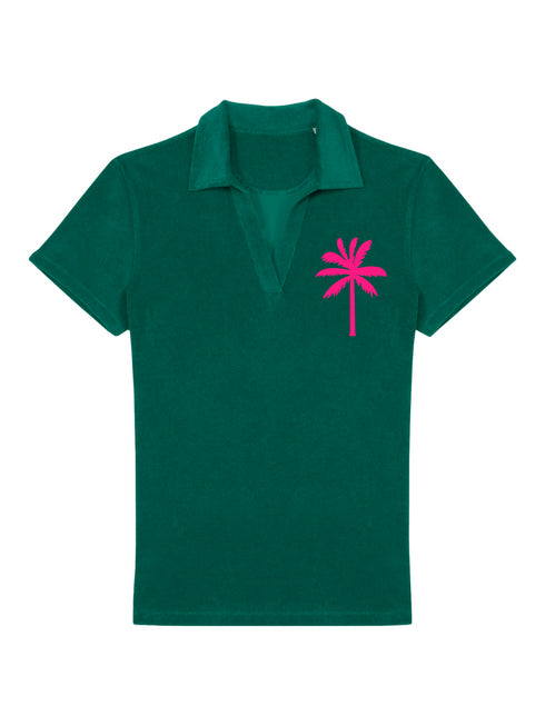 Badstof Shirt Palm Tree Neon Pink Velvet - Green | NOTE- Levertijd 5-6 werkdagen